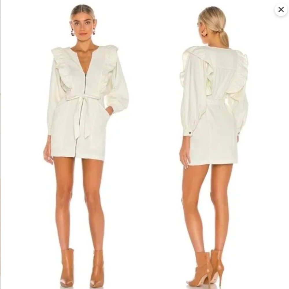 Free People Imogene Mini Dress Ecru White Cotton Ruffle Zipper Cream Sz Medium